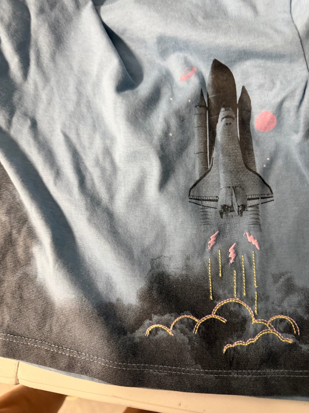 Space Shuttle Graphic Tee - Blue with Pink & Black Accents 18 months nwt